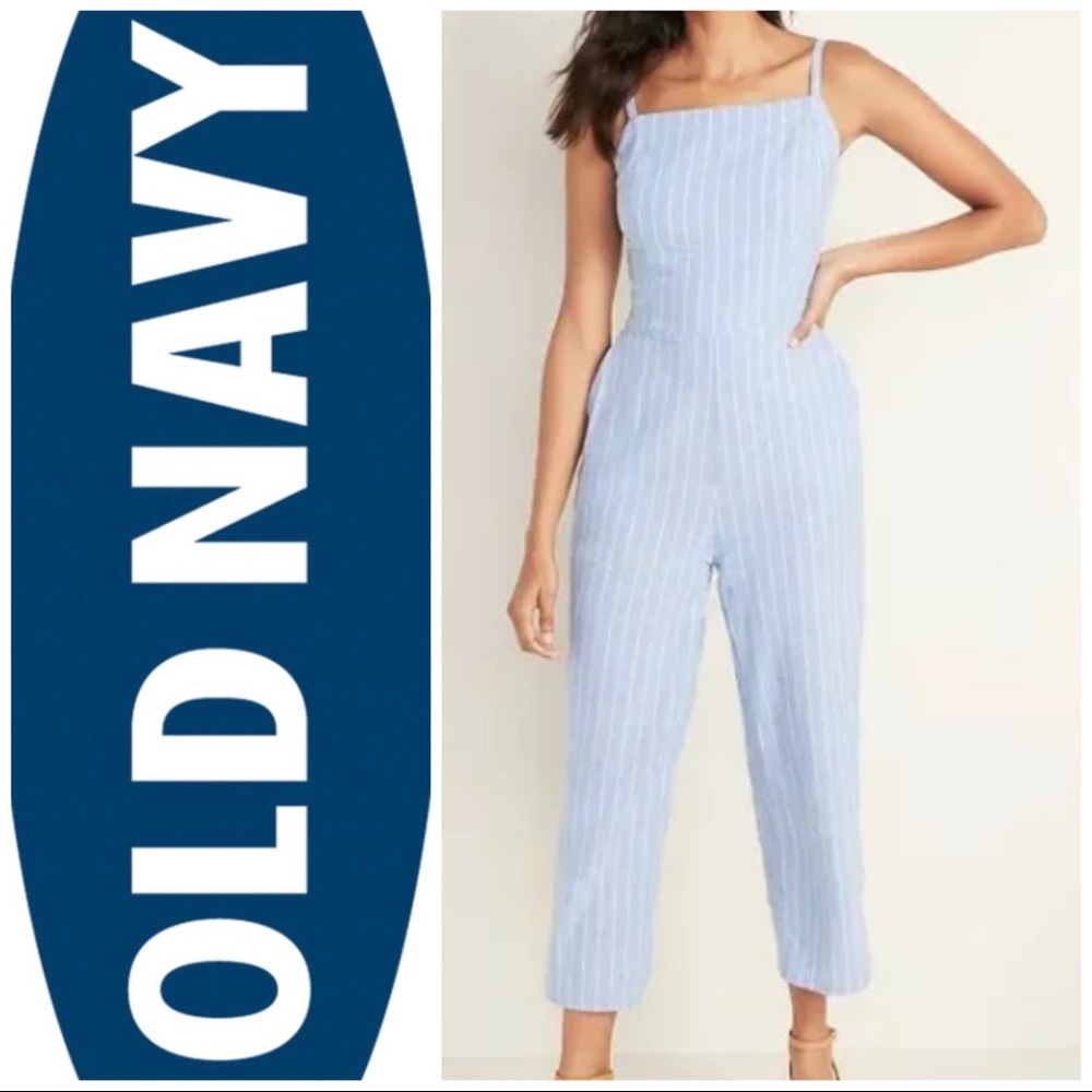 NWT Old Navy Cami Jumpsuit Womens large TALL. Light blue with small white stripe